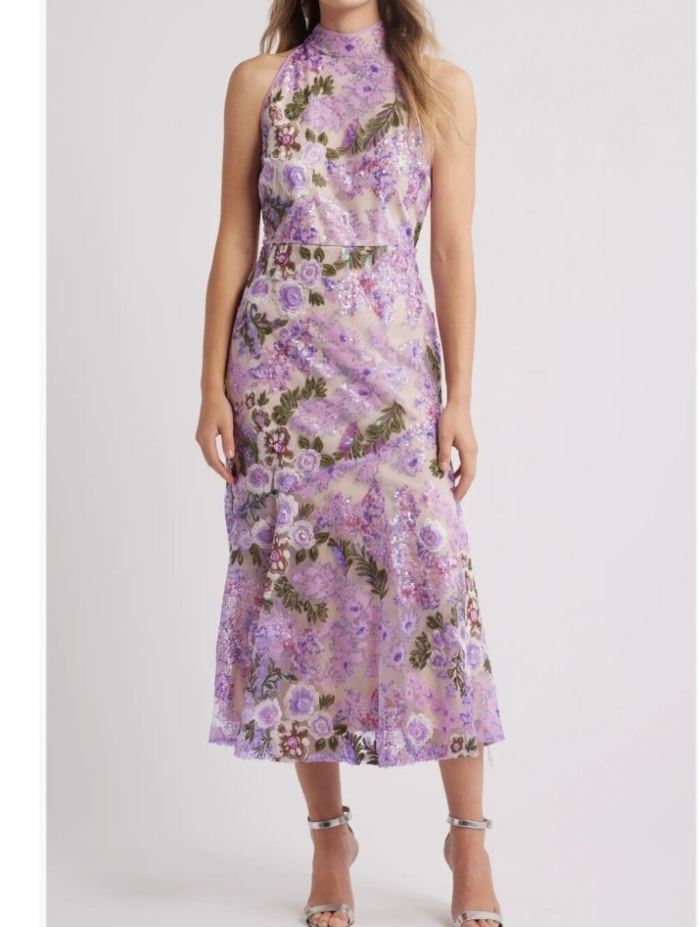 Sam Edelman Floral Lace Sequined Midi Dress Size 10 NWT Romantic Fairy Whimsical